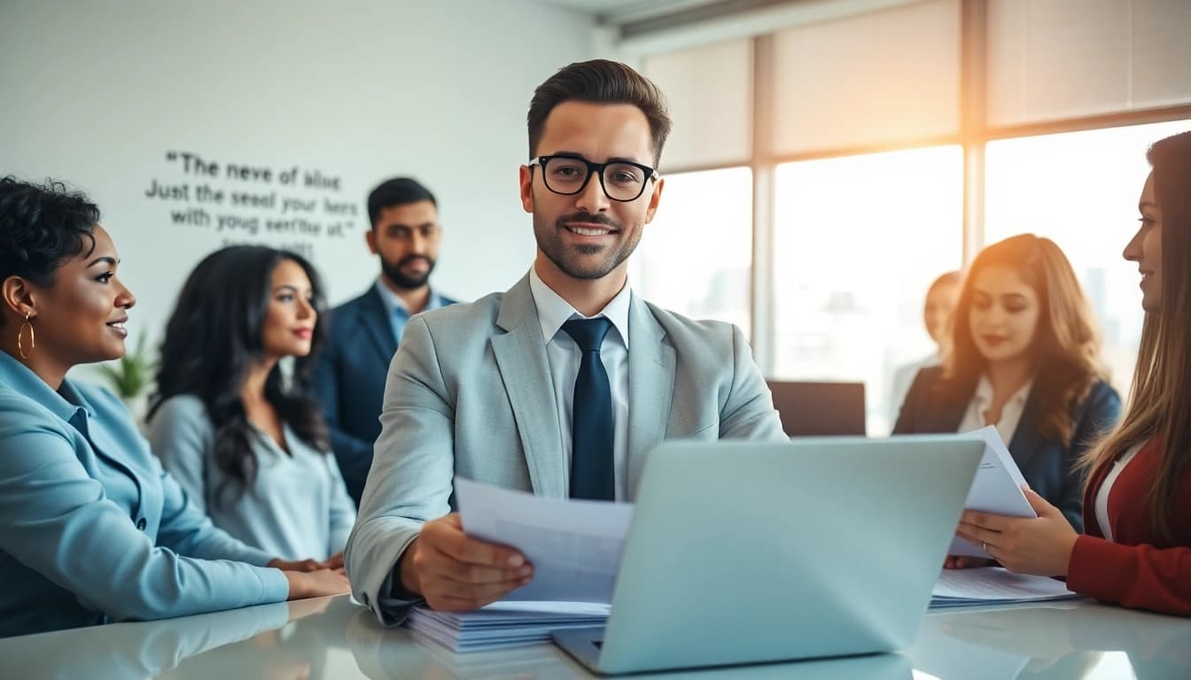 Headhunter Schweiz unterstützt Kandidaten in einem modernen Büro mit einem einladenden Ambiente.