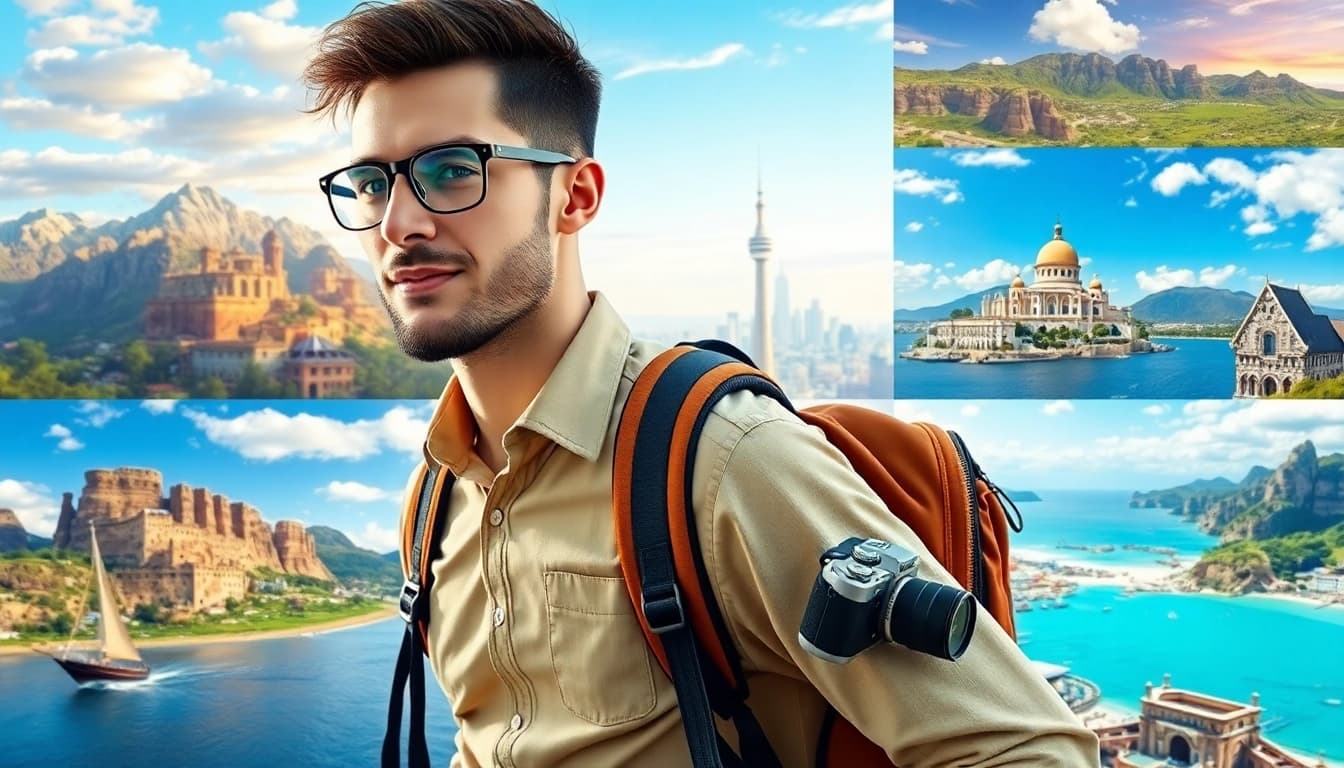 Reiseziele in verschiedenen malerischen Landschaften entdecken, prominent präsentiert.