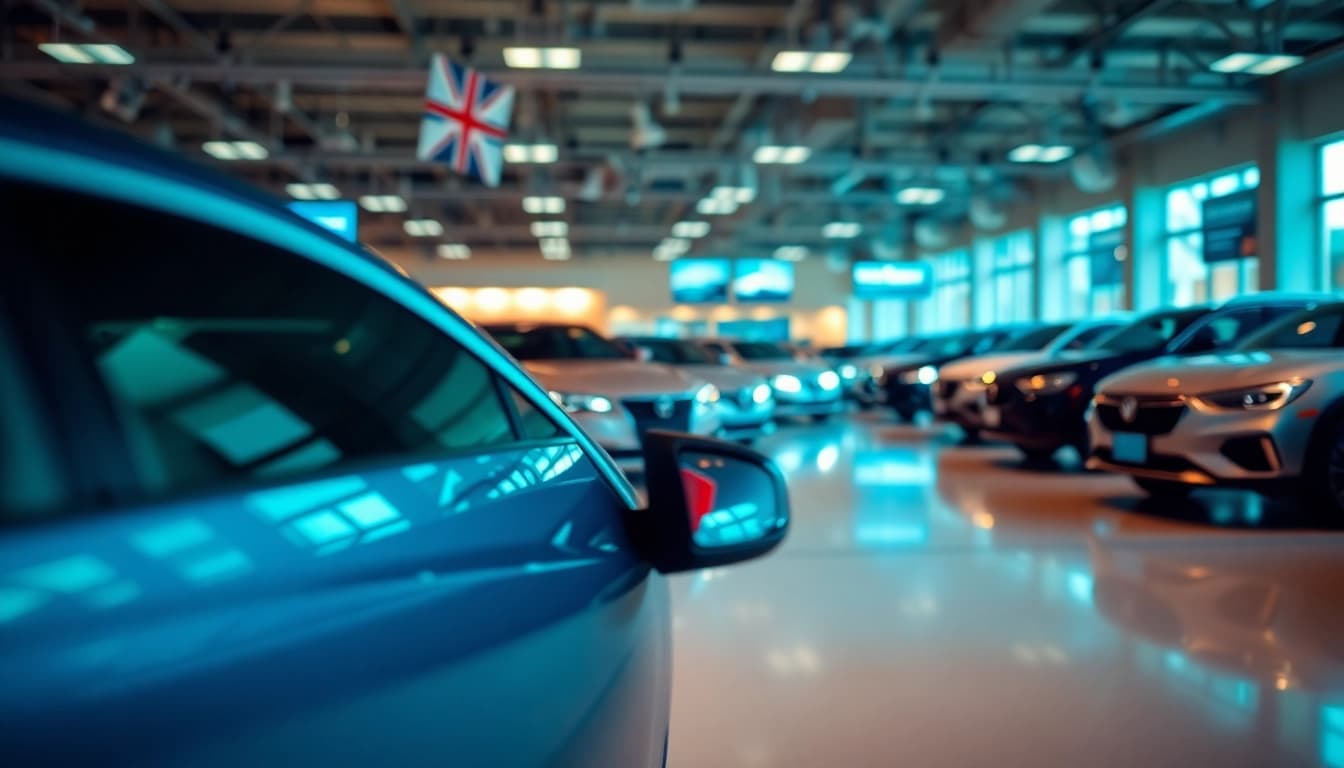 Auto kaufen in einem modernen Autohaus mit eleganten Fahrzeugen und einladender Atmosphäre.