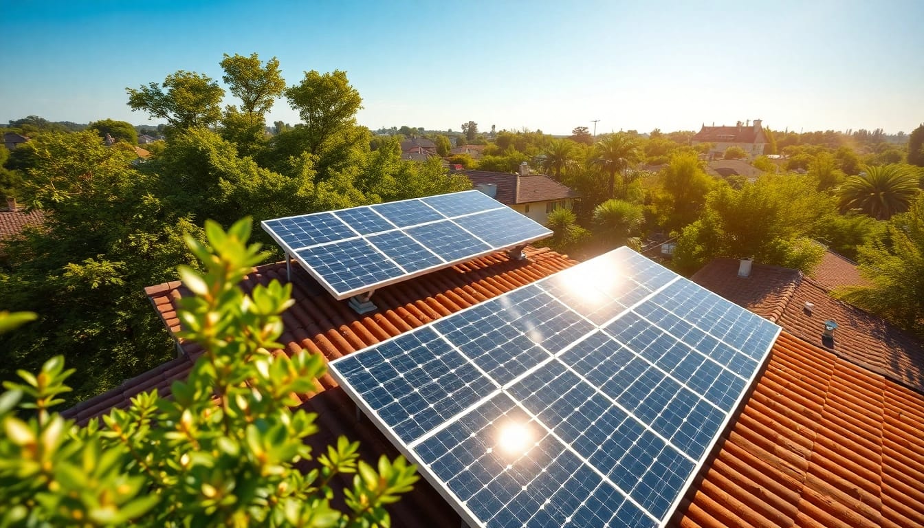 Steigerung von Photovoltaik Leads durch angespannte Solar-Panel-Installation in sonniger Umgebung.