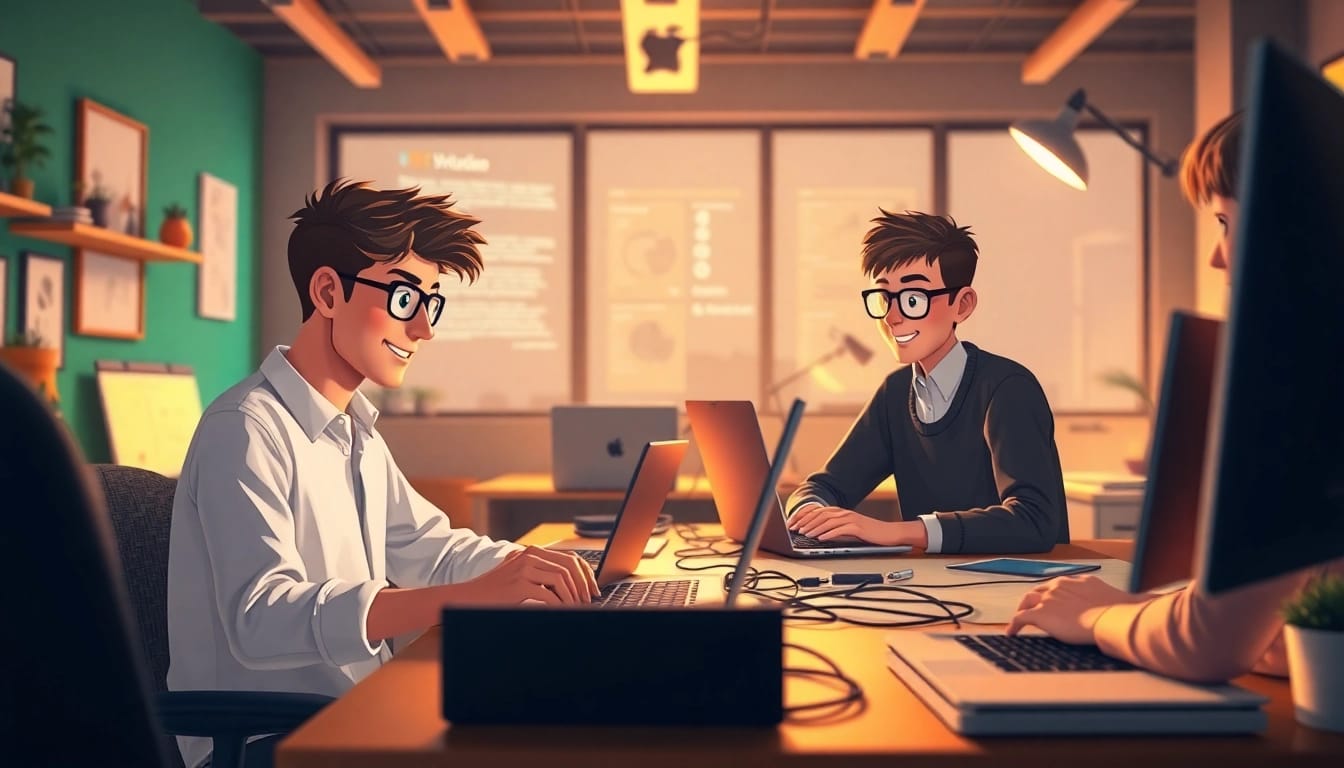 Professionals animieren kreative Projekte beim Animation Erstellen in einem lebhaften Studio.