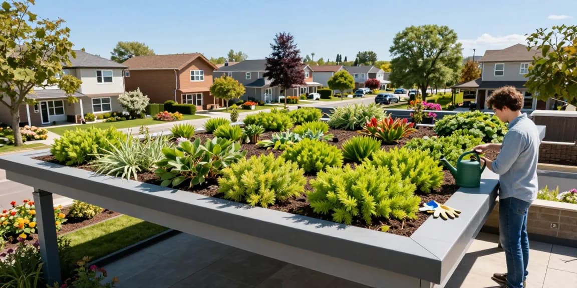 Verwandeln Sie Ihren Carport mit einem schönen Gründach, das Sedum-Pflanzen für einen umweltfreundlichen Akzent zeigt.