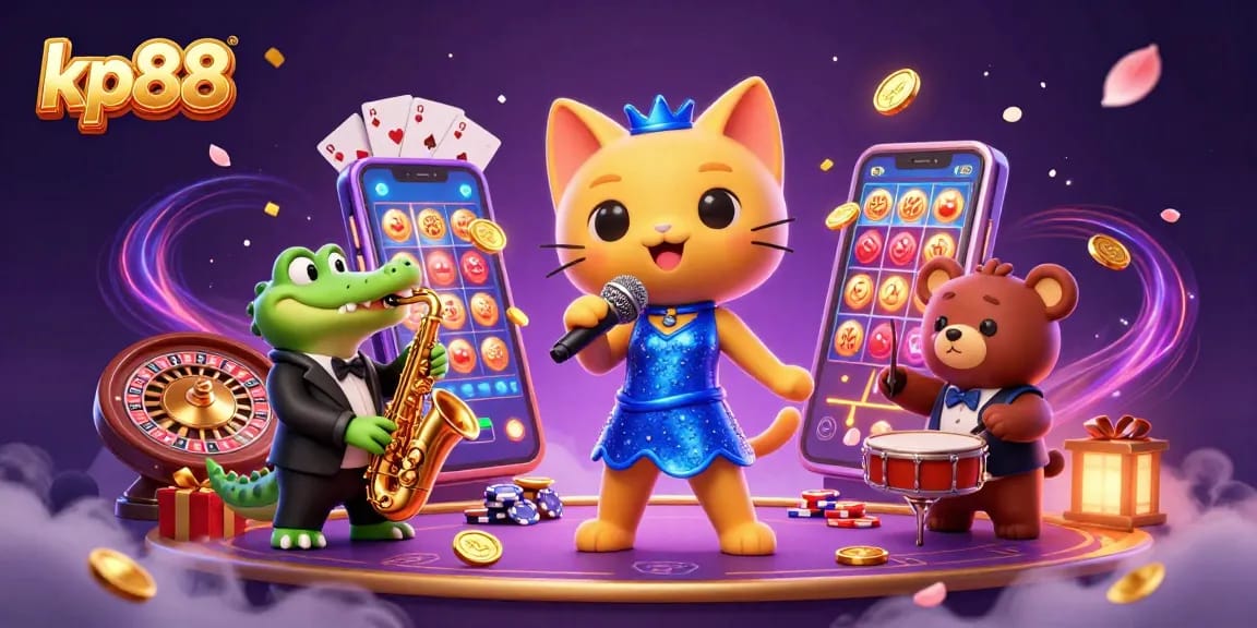 Engage with thrilling kp88 slot games featuring lively characters in a vibrant casino atmosphere.
