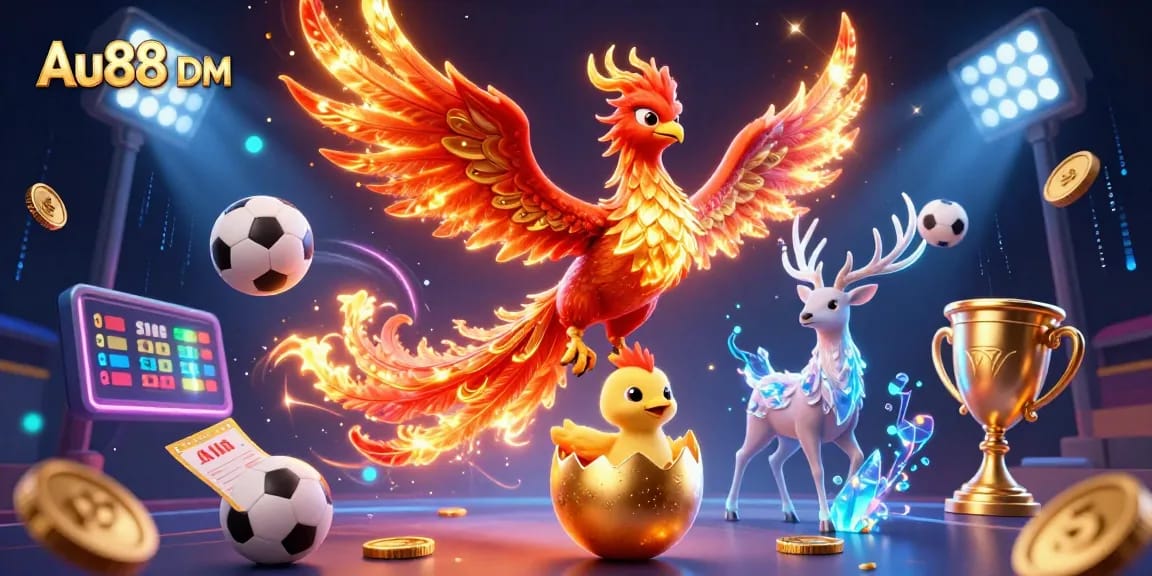 Engage with the thrill of gaming at Au88 DM as the phoenix rises in a vibrant casino scene.