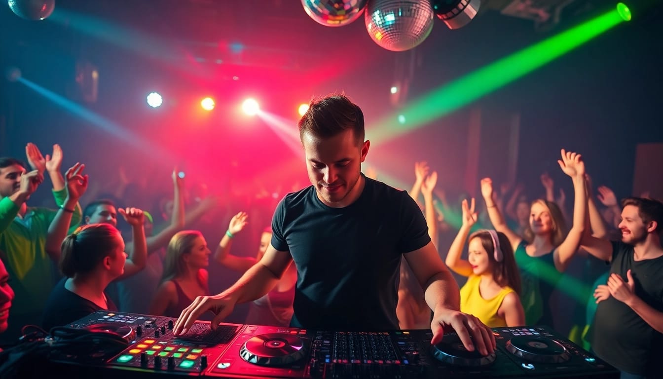 DJ aus München begeistert die Menge mit pulsierenden Beats auf der Tanzfläche.