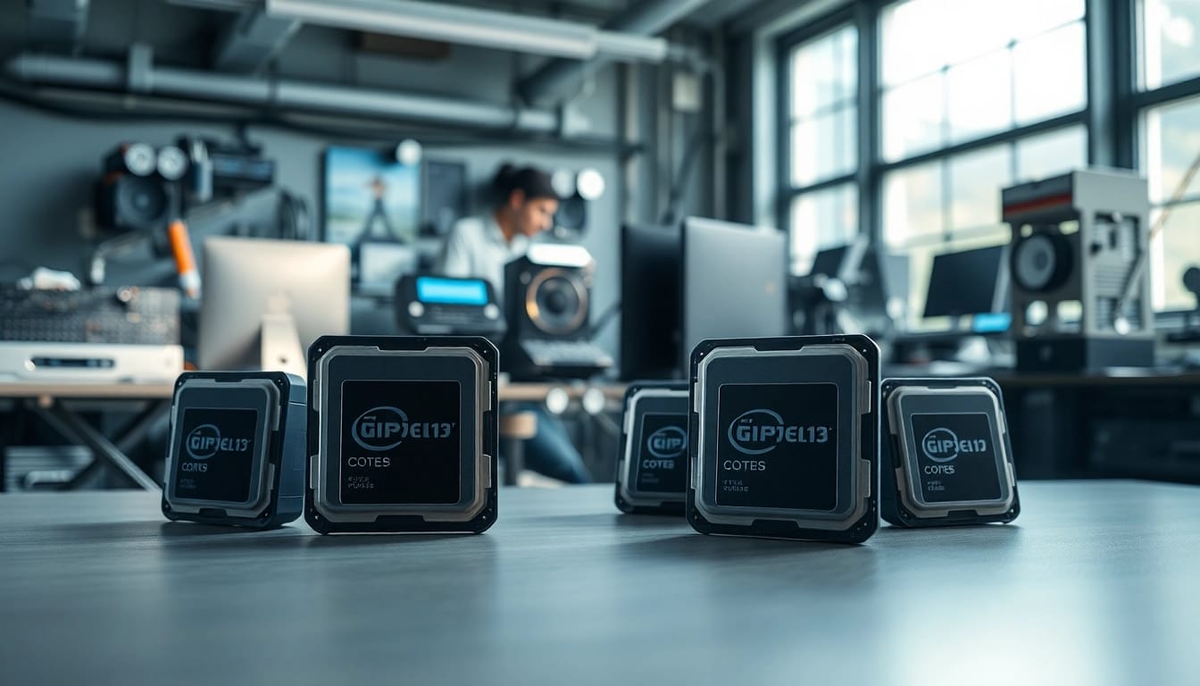 Prozessor Vergleich: Verschiedene CPU-Modelle in modernem Tech-Umfeld präsentieren sich eindrucksvoll.