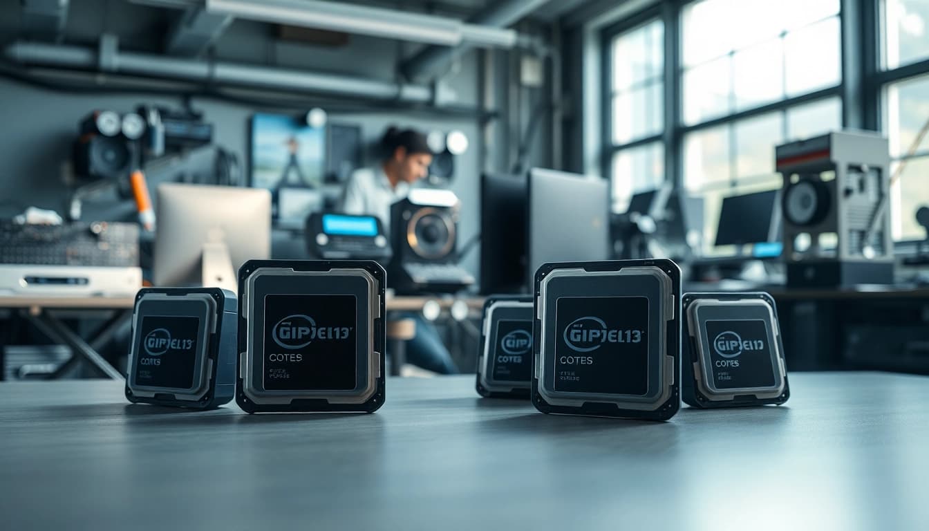 Prozessor Vergleich: Verschiedene CPU-Modelle in modernem Tech-Umfeld präsentieren sich eindrucksvoll.