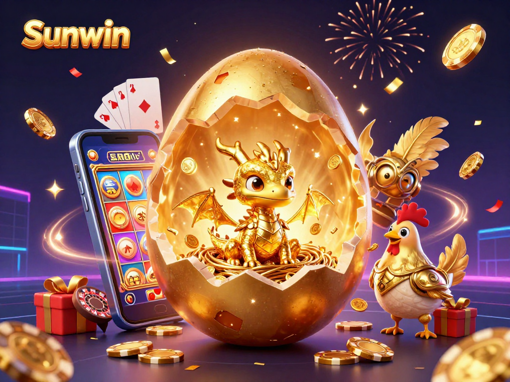 Sunwin enhances online gaming excitement with a golden dragon and poker chips in a dynamic festive scene.