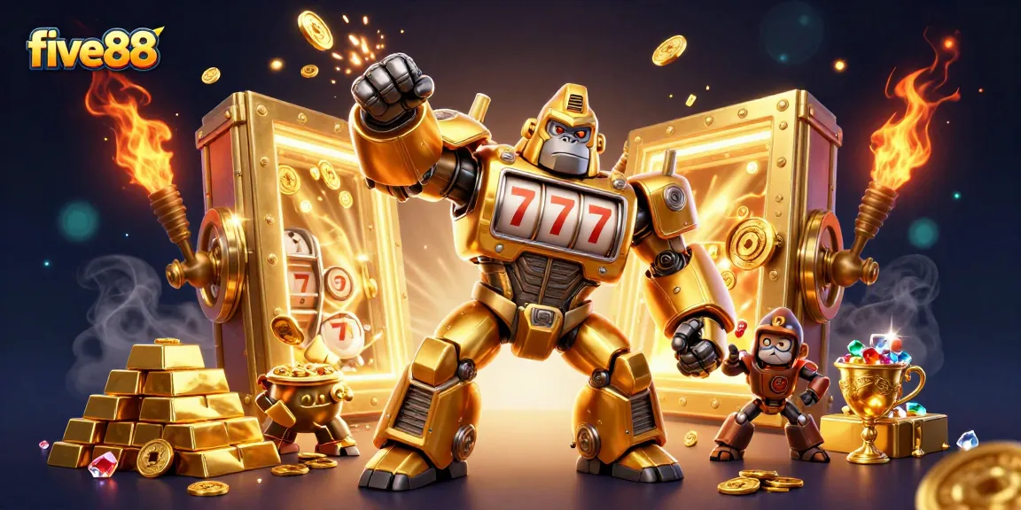 Engage with five88's immersive gaming experience featuring a dynamic gorilla mech in action.