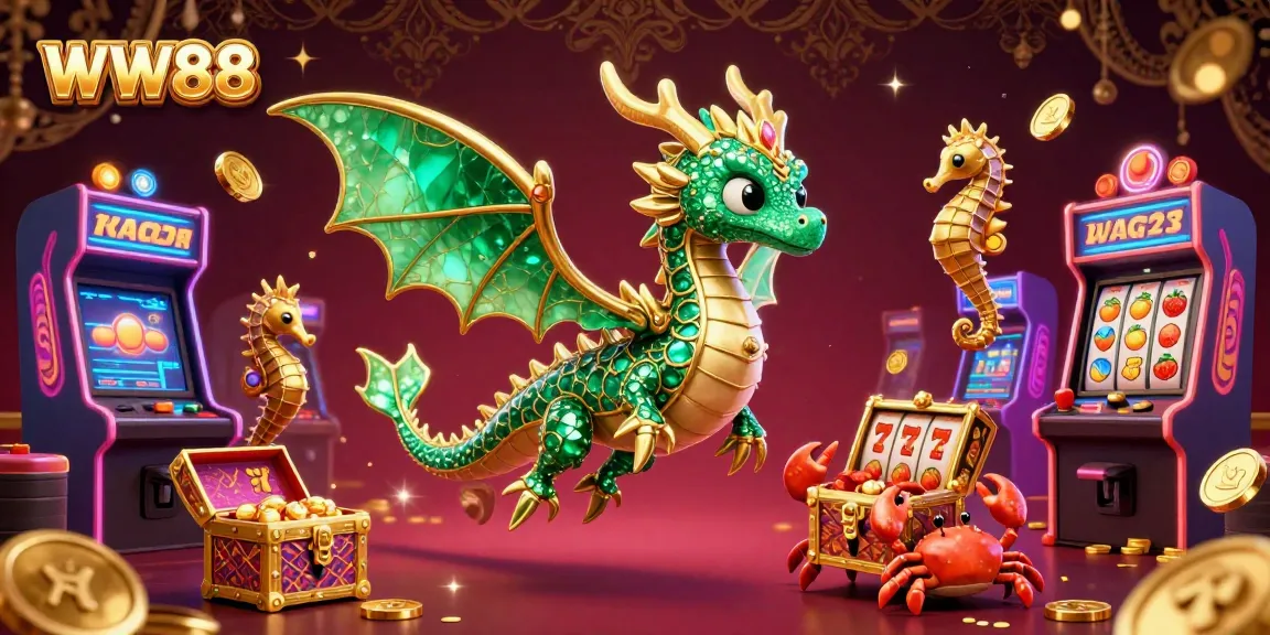 Experience the excitement of WW88 with vibrant slot reels and a treasure chest in this immersive 3D casino illustration.