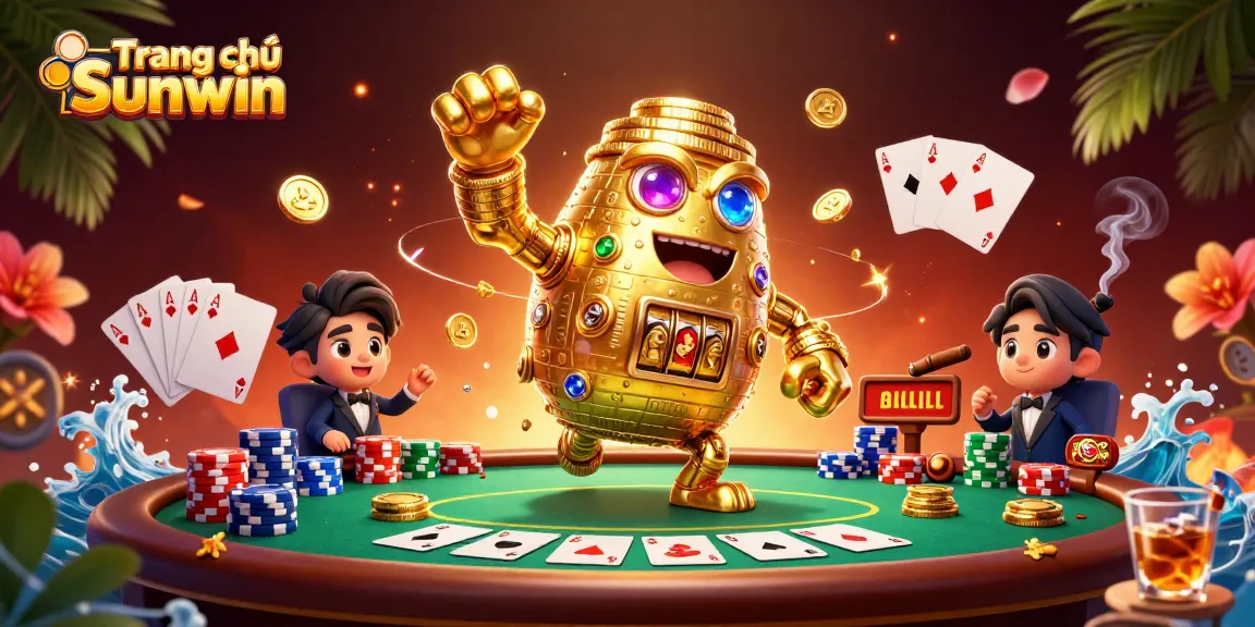 Experience the excitement of Trang chủ Sunwin with vibrant gambling elements and a golden golem.