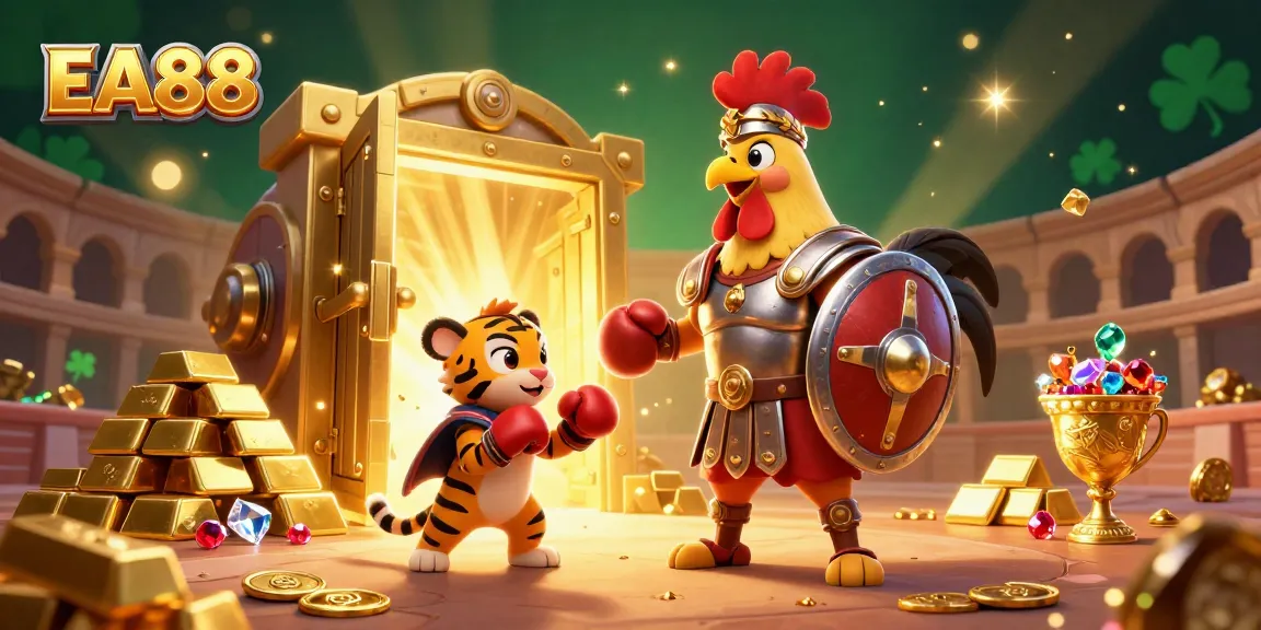 Experience the excitement of EA88 with vibrant casino-style characters and treasures.