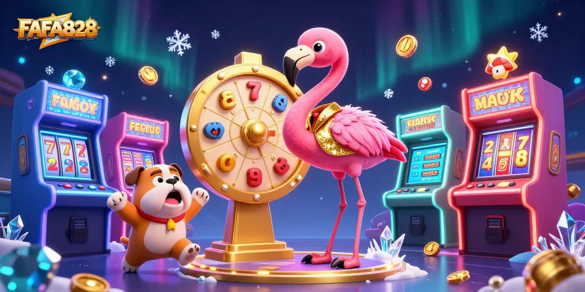 Experience thrilling gameplay at FAFA828 with a lively cartoon scene featuring a game show host and exciting casino elements.