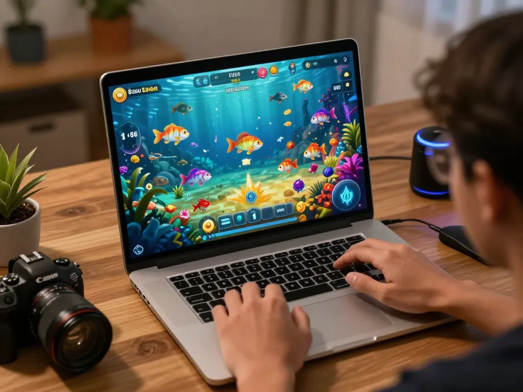 Engaging gameplay of ยิงปลา Soibet where players shoot vibrant animated fish for rewards in an online gaming setup.