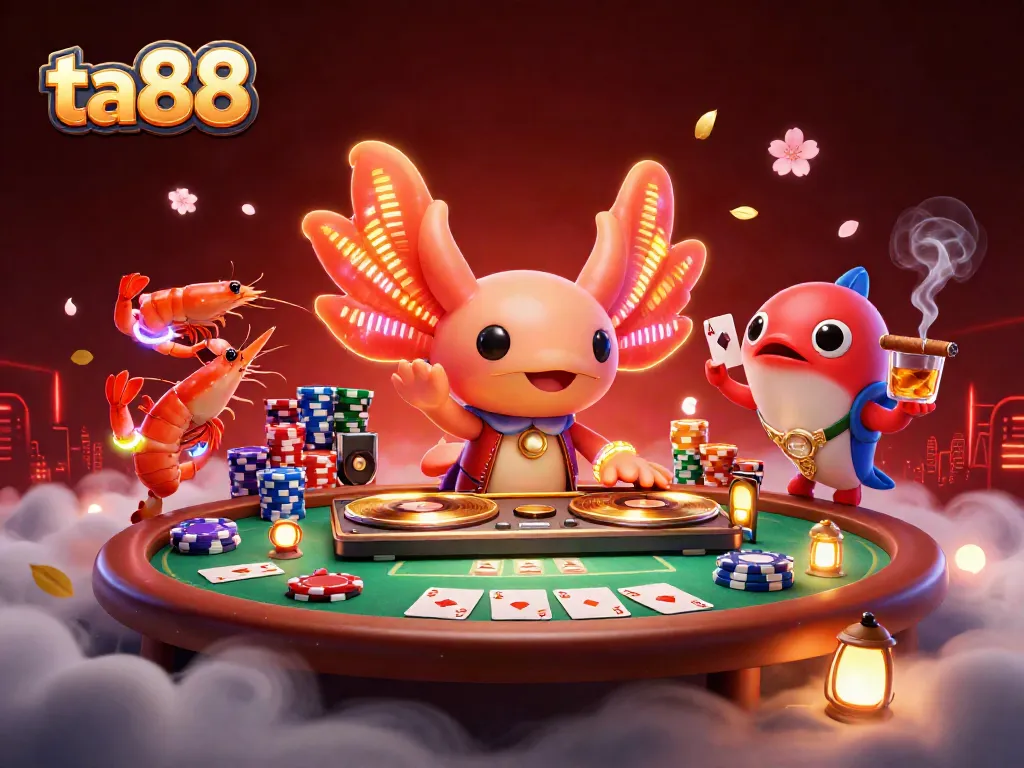Engage in thrilling gameplay at ta88 with vibrant casino characters and colorful poker elements.