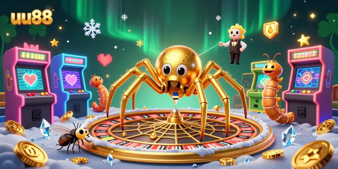 uu88 players engage at a vibrant 3D casino scene with a roulette wheel and extravagant game elements.