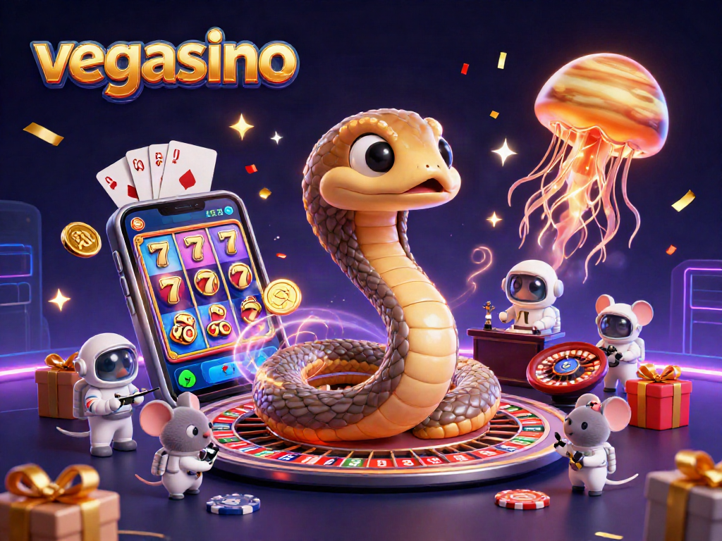Engage with vegasino at this vibrant casino scene featuring a roulette planet and fun betting mice.