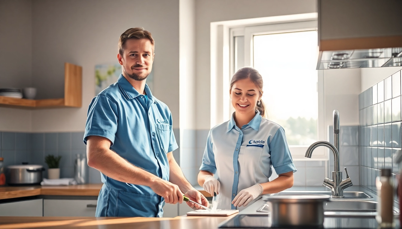 Professioneller Klempner beim Sanitär Notdienst in einer modernen Küche.