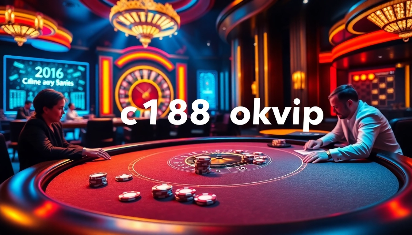 Exciting casino atmosphere highlighting c168 okvip with vibrant tables and players in action.