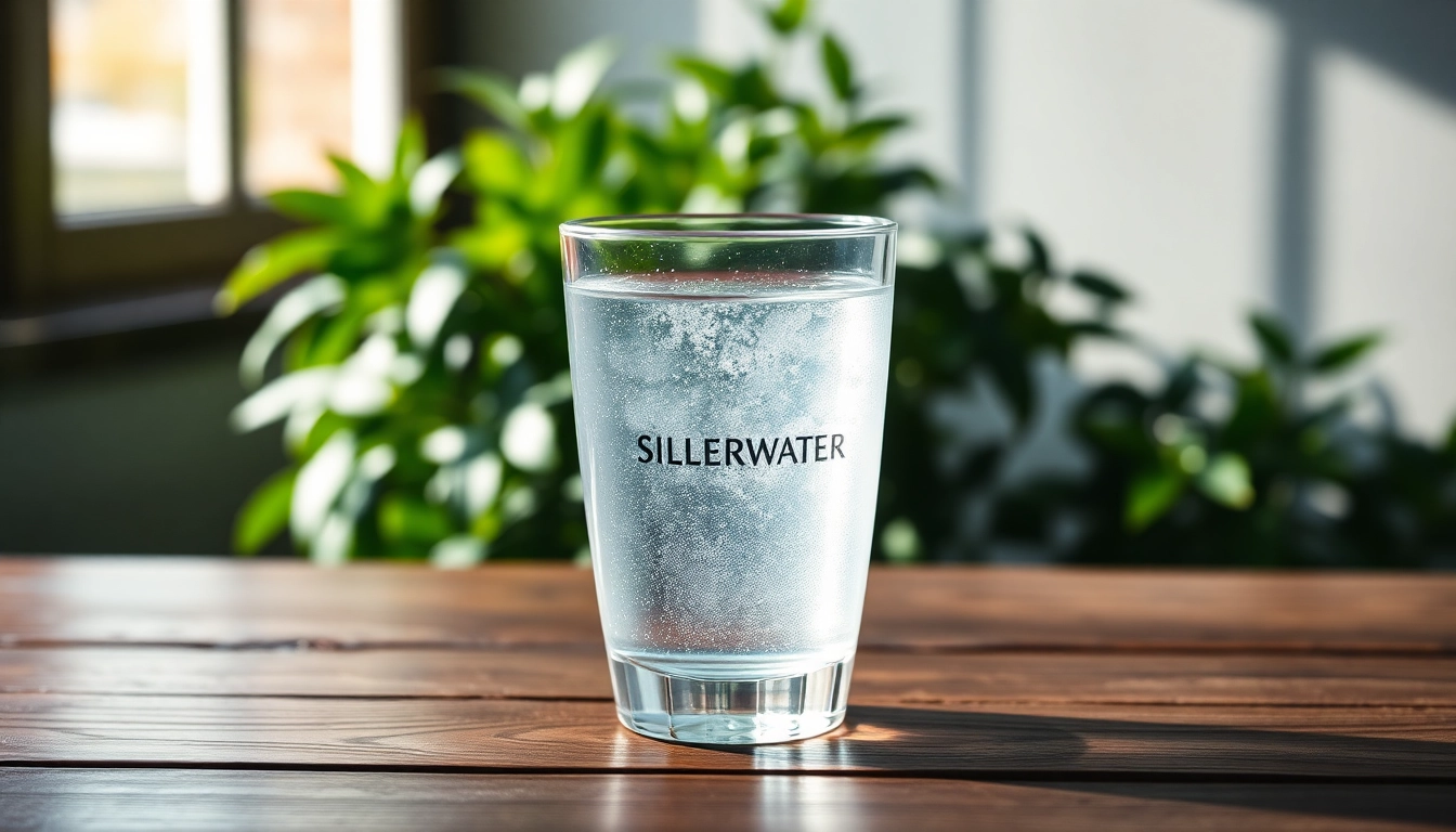 Experience the purity of Silberwasser in a clear glass bottle on a wooden surface.