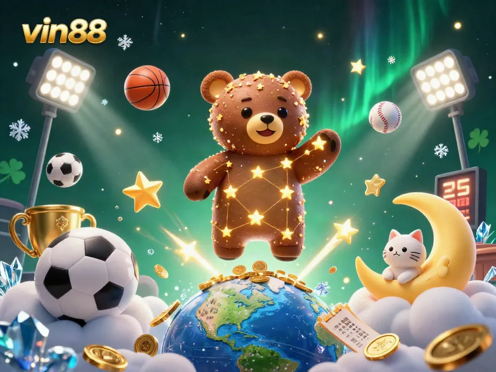 Experience exciting games with vin88 in this captivating illustration filled with vibrant casino elements.