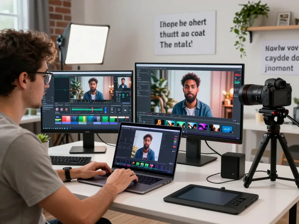 Creating AI videos with free motion control technology in a vibrant digital studio.
