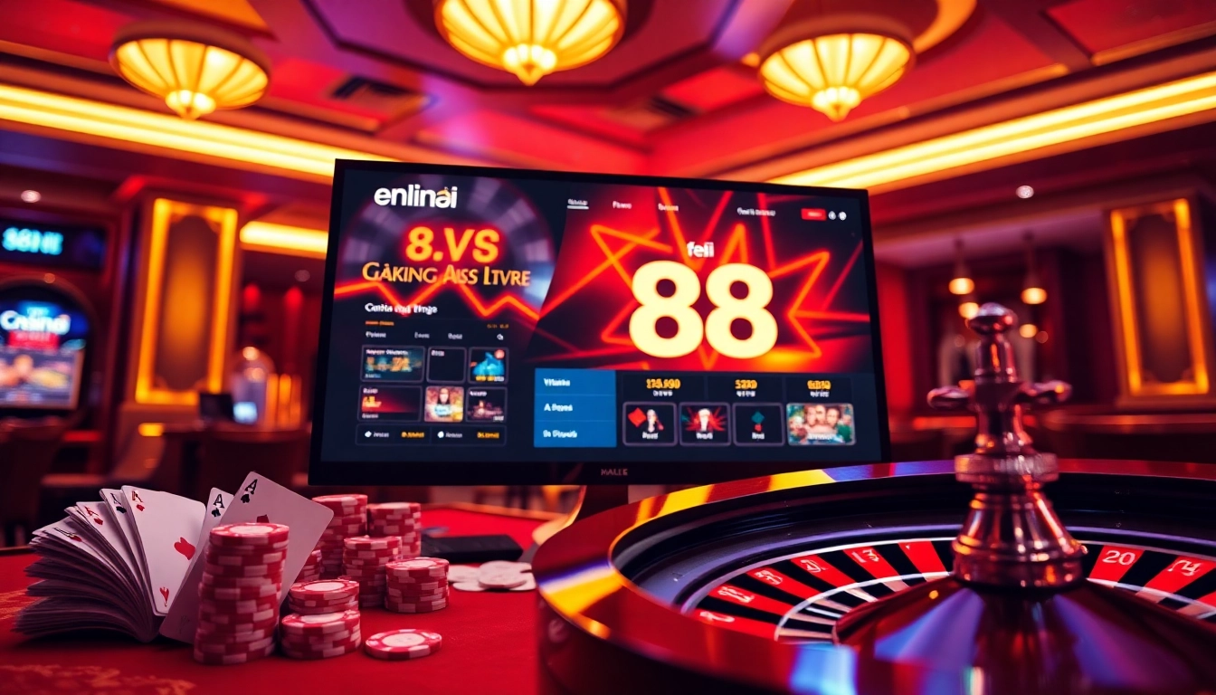 Experience 88i đăng nhập excitement with lively casino visuals featuring cards, chips, and roulette.