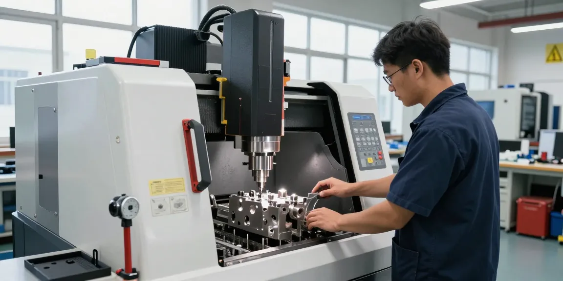 Messtechnik Maschinenbau in moderner CNC-Bearbeitungsumgebung mit hochqualifiziertem Techniker an präziser Maschine.