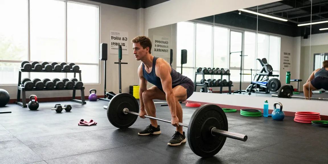 An athlete lifting weights in a fitness studio, showcasing strength training, surrounded by gym equipment in an energetic Anabolika Shop atmosphere.