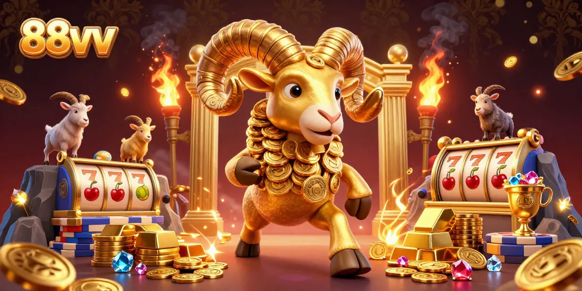 Experience the excitement of 88vv with golden treasures and vibrant casino elements in this dynamic illustration.