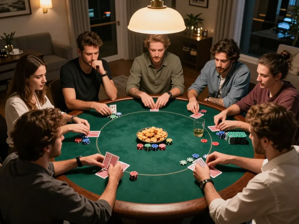 Sự phấn khích của đêm poker KO66 với bạn bè thưởng thức trò chơi chiến lược tại nhà.