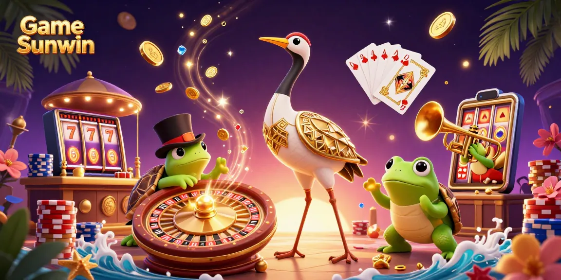 Win big with Game Sunwin in this vibrant 3D casino illustration showcasing exciting gaming atmosphere.