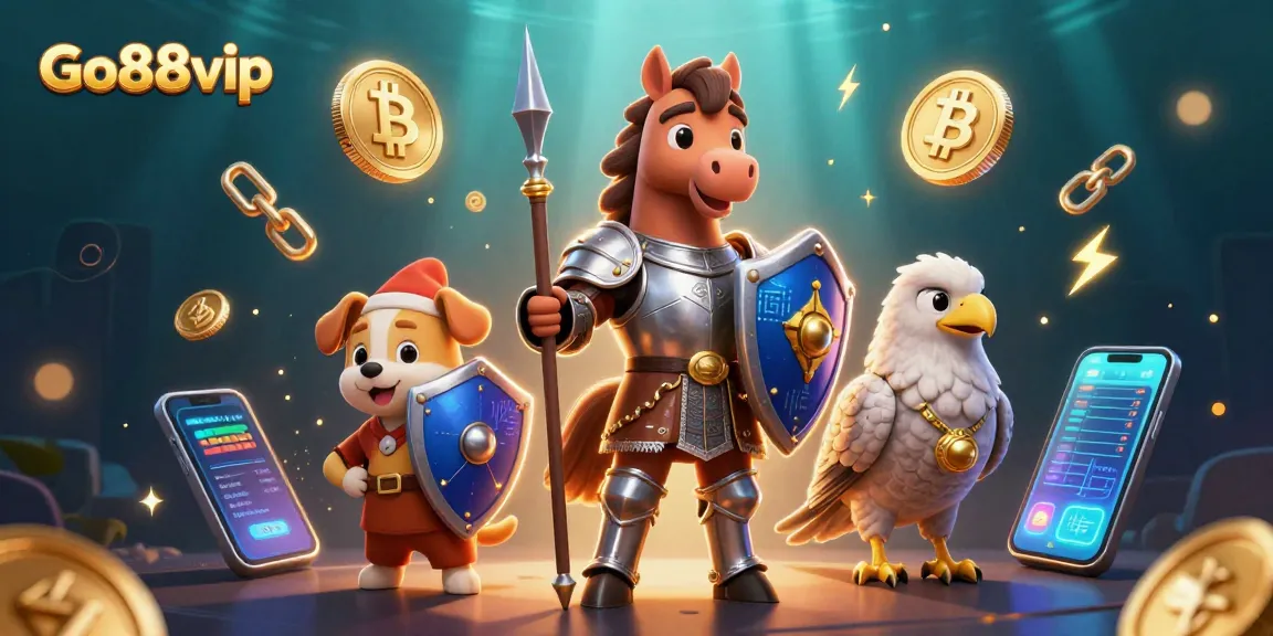 Engage in thrilling gameplay with Go88vip as vibrant 3D characters highlight crypto and cash rewards.