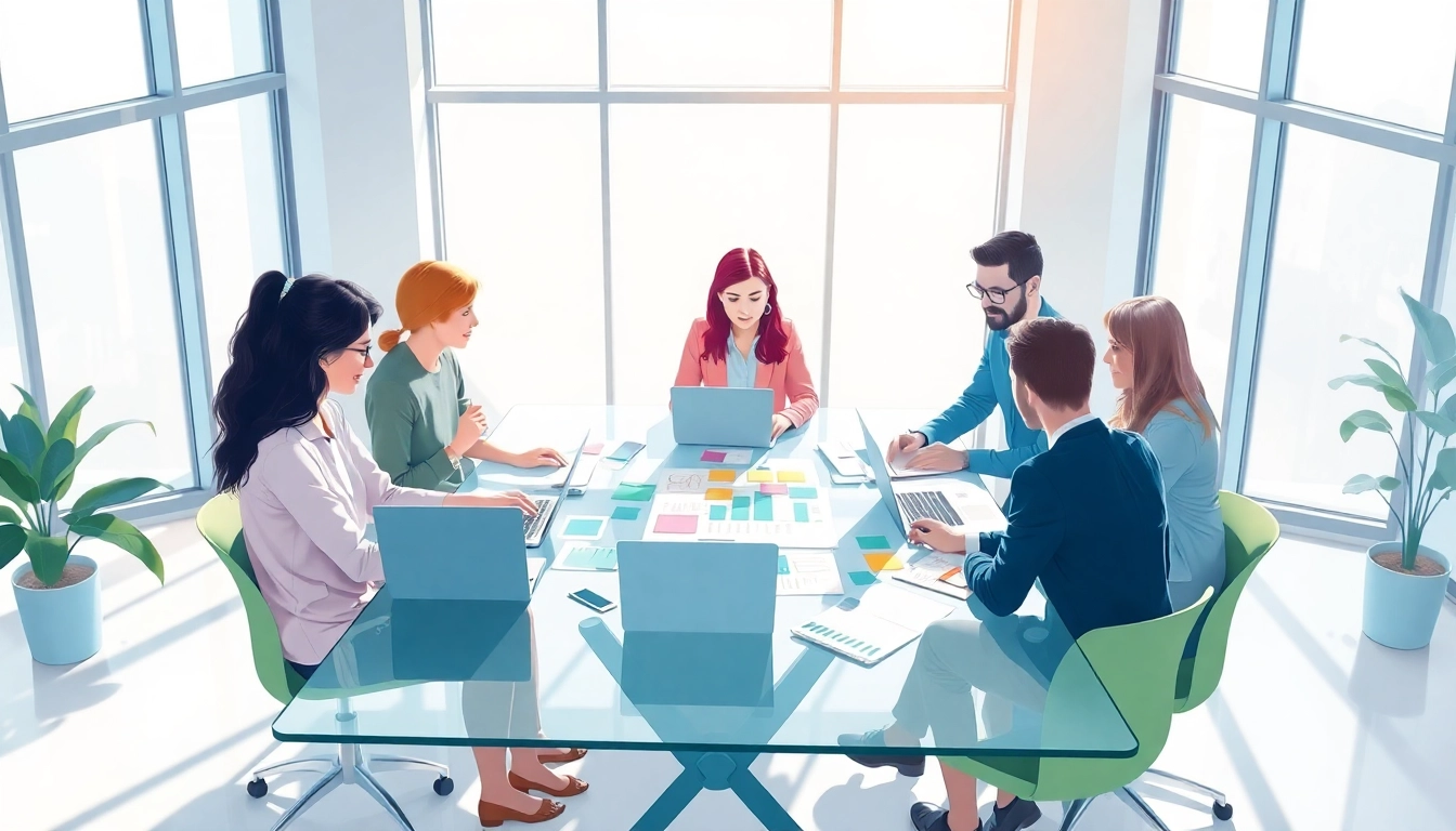 Collaborating team at a pflegemarketing agentur’s office, fostering healthcare marketing creativity.