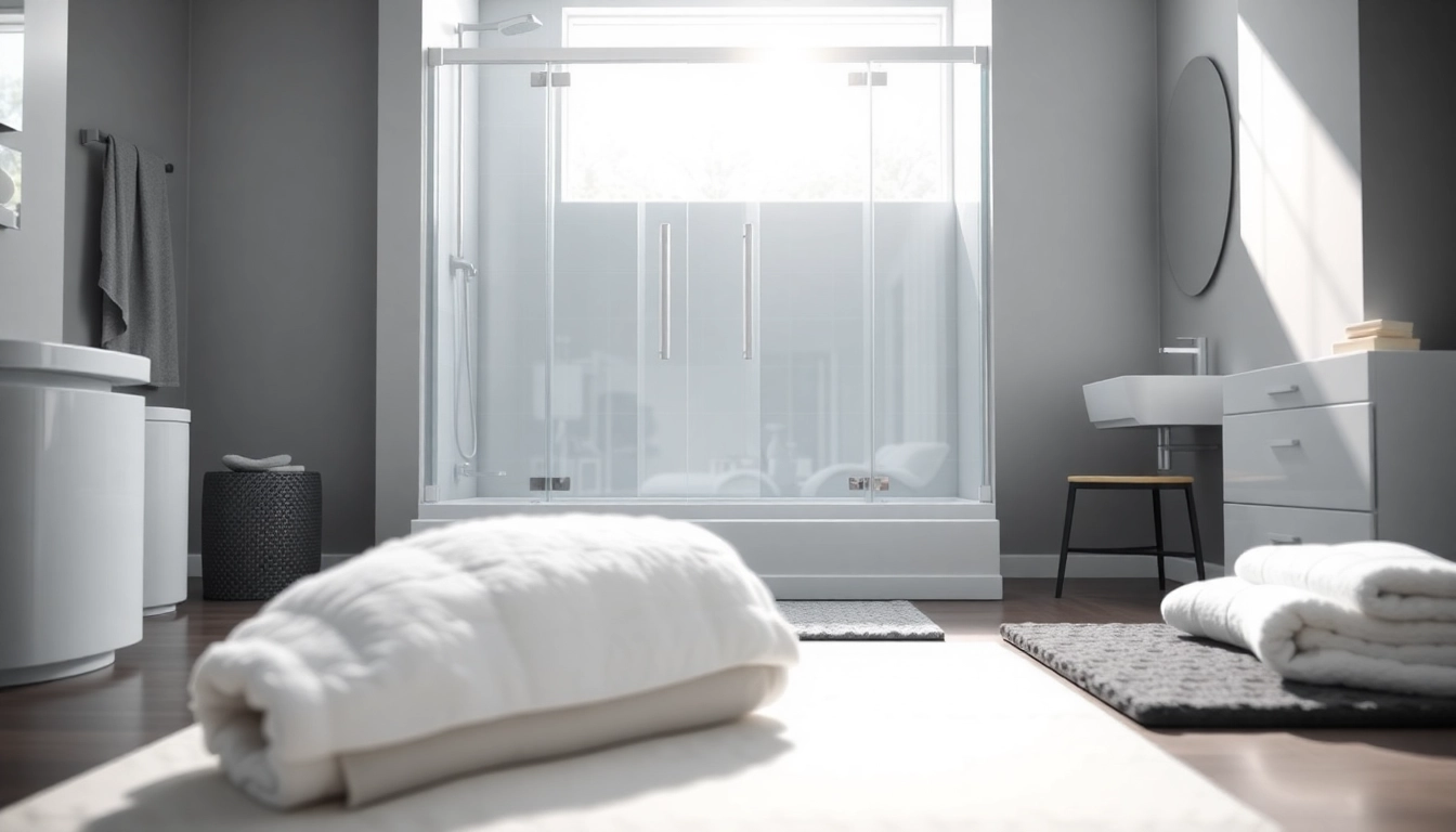Duschkabine 90x90 komplett in einem modernen Badezimmer-Design mit eleganten Glastüren präsentiert.