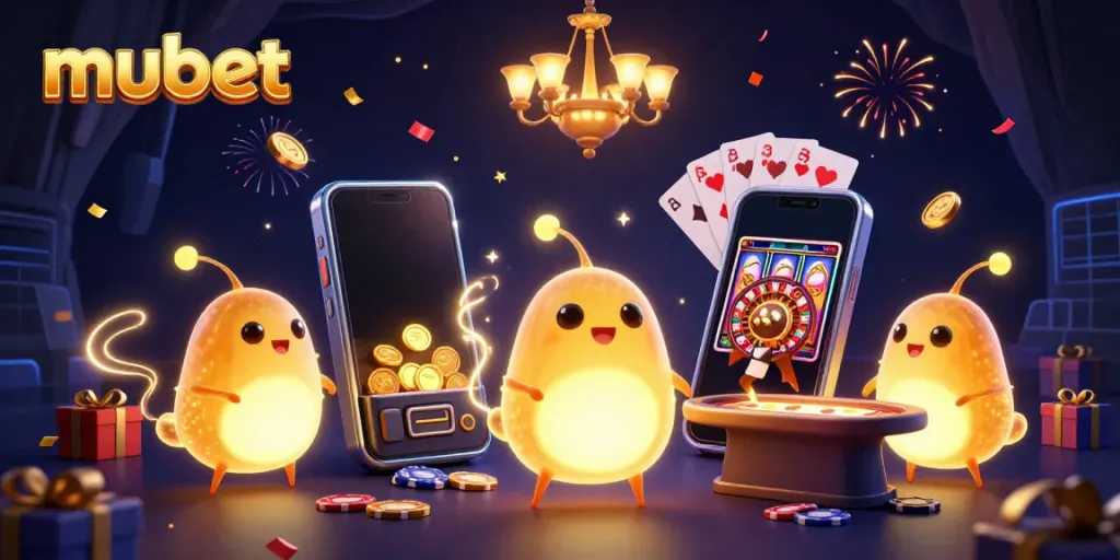 Experience fun and excitement at mubet with a vibrant casino scene featuring colorful games and lively characters.