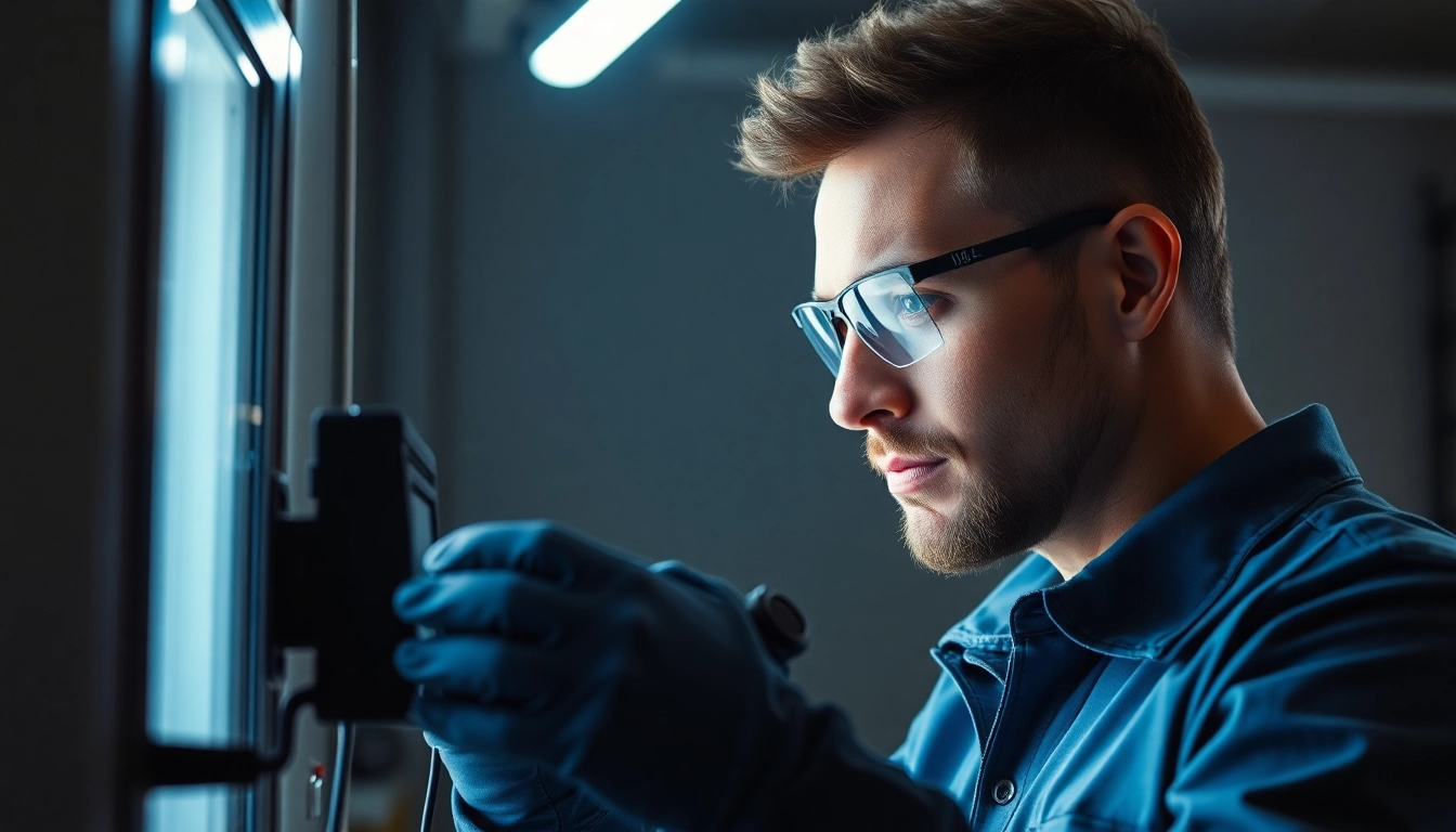 Prüfservice: Techniker führt sorgfältige Prüfung elektrischer Geräte durch, um Sicherheit zu gewährleisten.