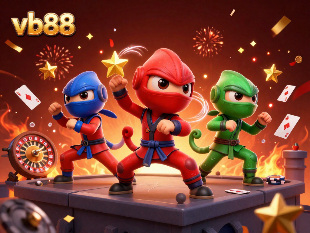 Experience thrilling gameplay with vb88 as cartoon chameleons showcase their skills in this vibrant casino scene.