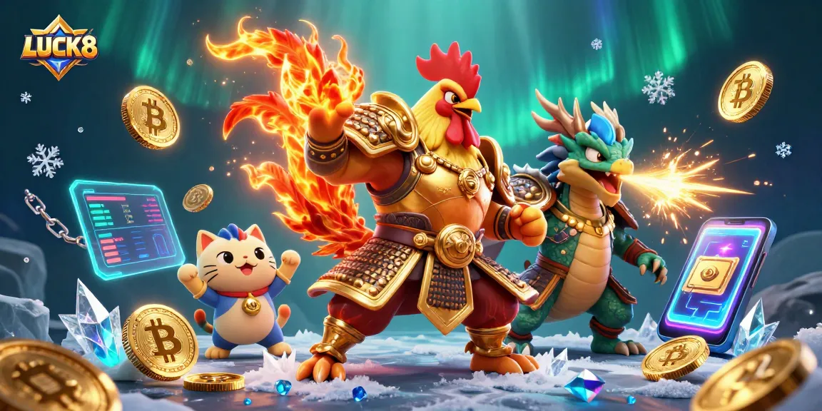 Experience thrilling gameplay with LUCK8 in this vibrant 3D digital art featuring dynamic casino elements.
