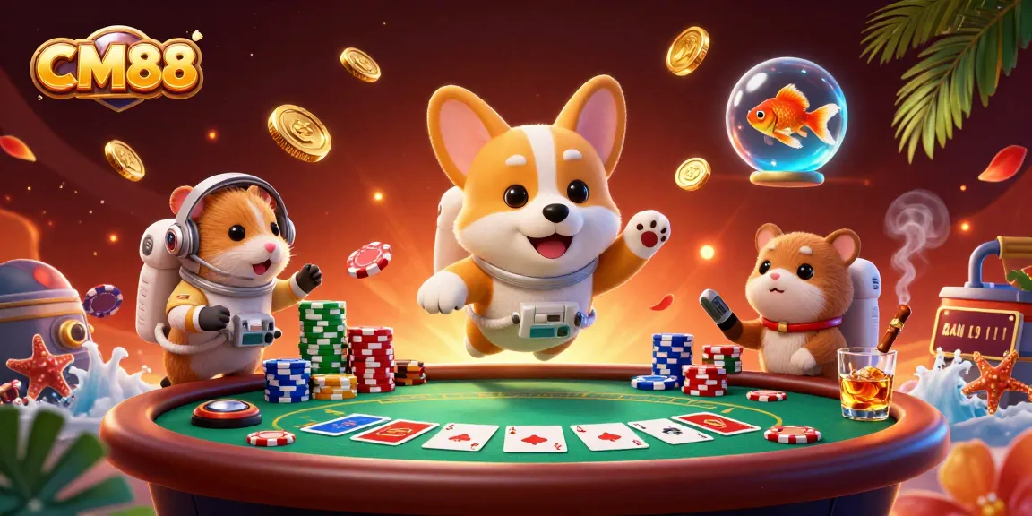 Experience excitement at CM88 with a vibrant 3D scene depicting a floating casino adventure.