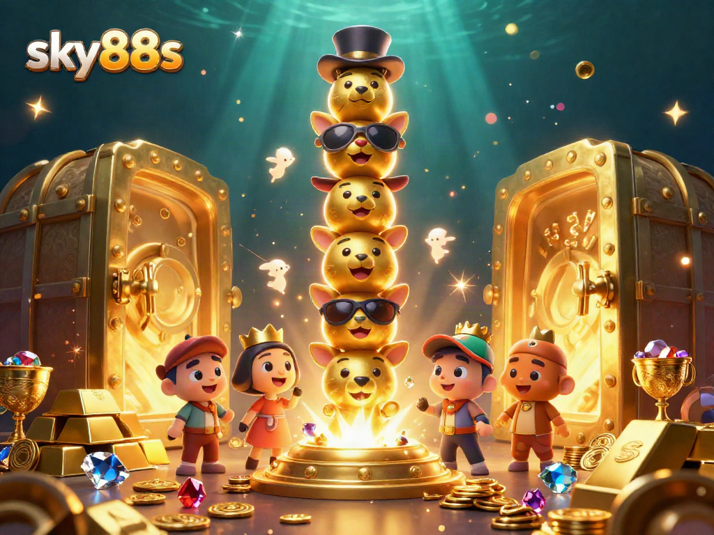 Sky88s showcases vibrant casino excitement with gold treasures and magical totem elements.