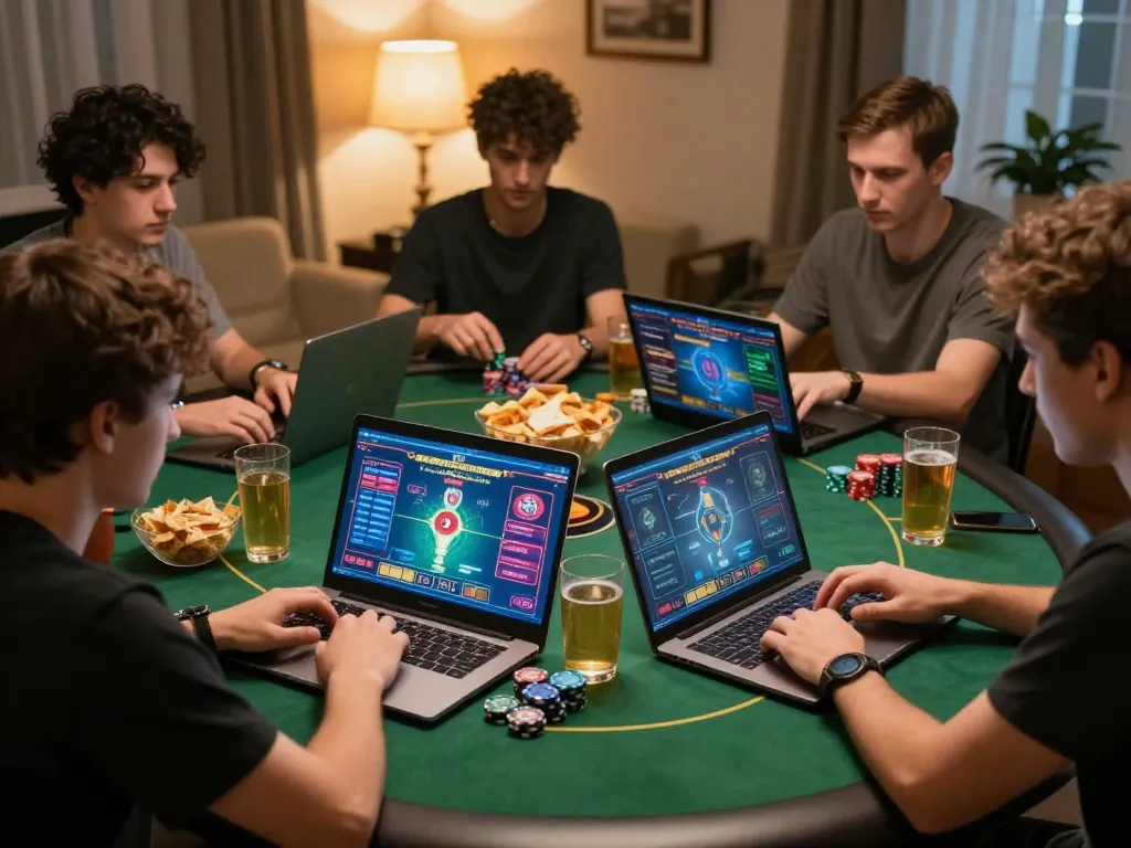 Players enjoying sunwin online poker game at home, showcasing strategy and responsible gambling.