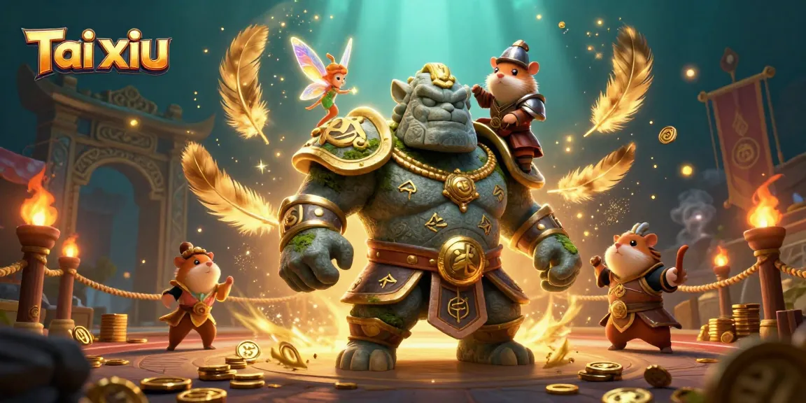 Experience the thrill of Tai xiu with vibrant 3D fantasy guardians and magical elements in this exciting illustration.