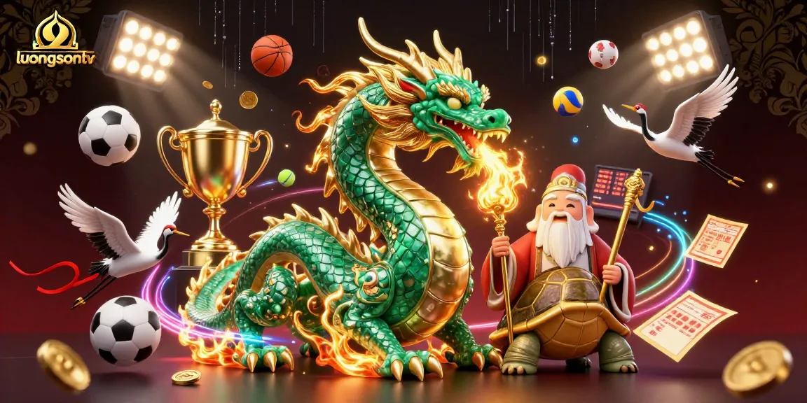 Join the action with luongsontv as sports balls and golden trophies illuminate this lively betting scene.