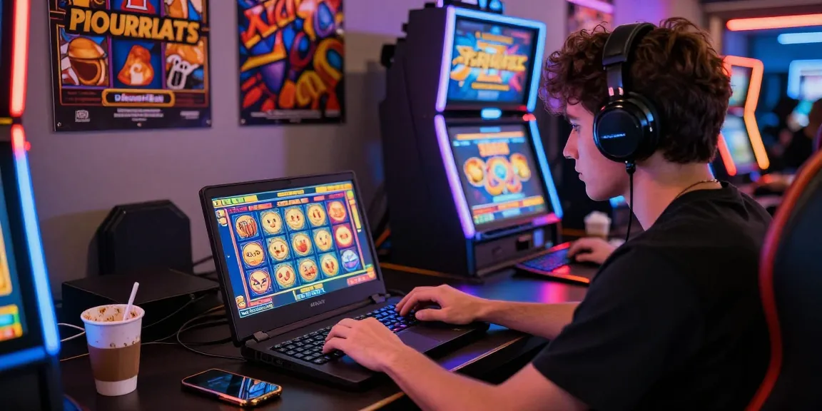 Seorang pemain sedang bermain slot gacor online dengan laptop dan pencahayaan LED yang menarik.