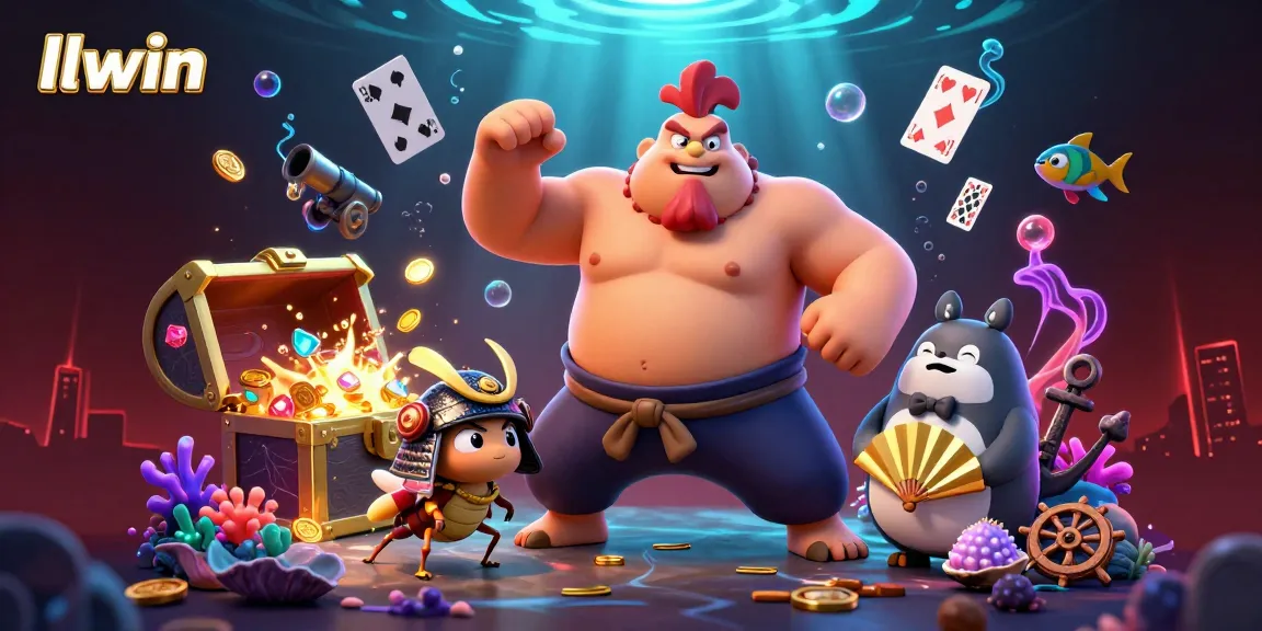 Celebrate big wins with llwin in this vibrant underwater casino scene featuring fun characters.