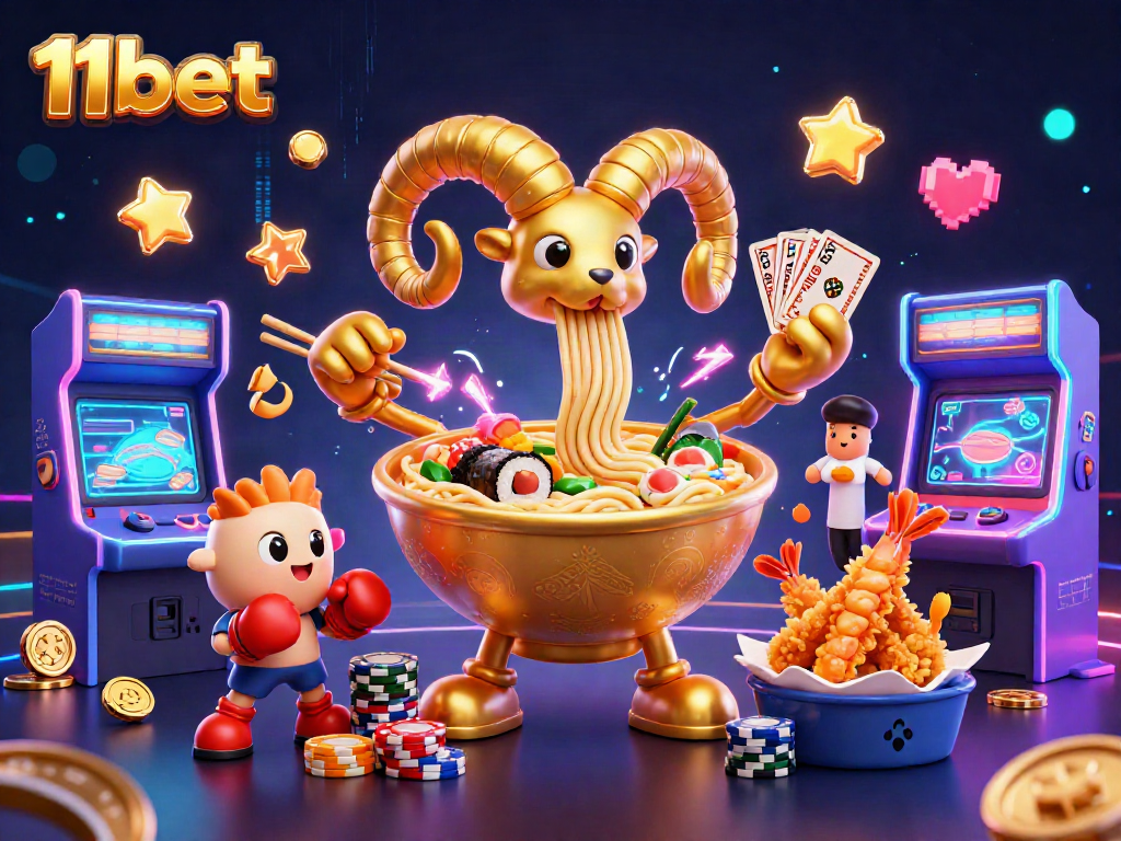 Experience the excitement of 11bet with vibrant characters in a casino-themed illustration.