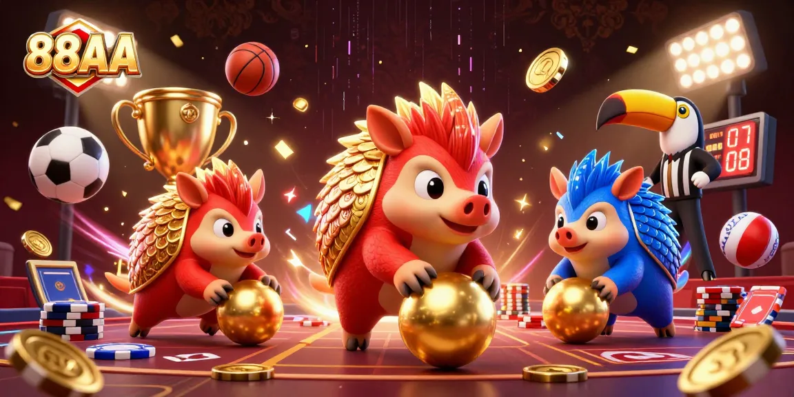 Experience thrilling gaming with the 88AA pangolins in a dynamic casino scene, surrounded by action elements.
