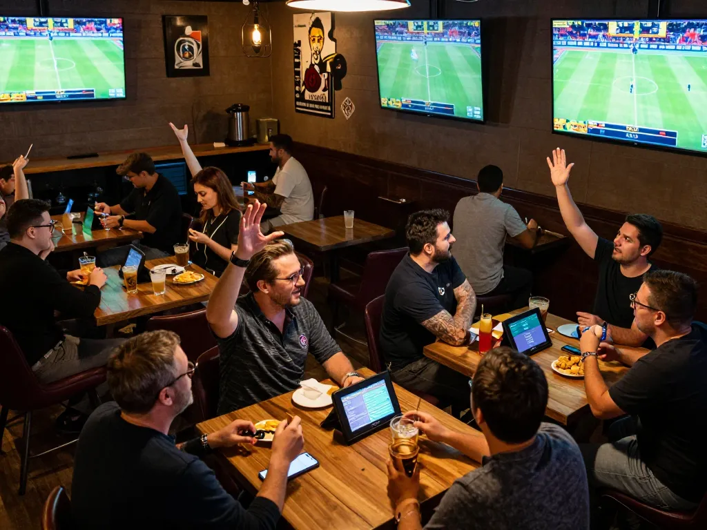 Enjoy betting on mk8 sports events at a lively venue with multiple screens displaying live sports.