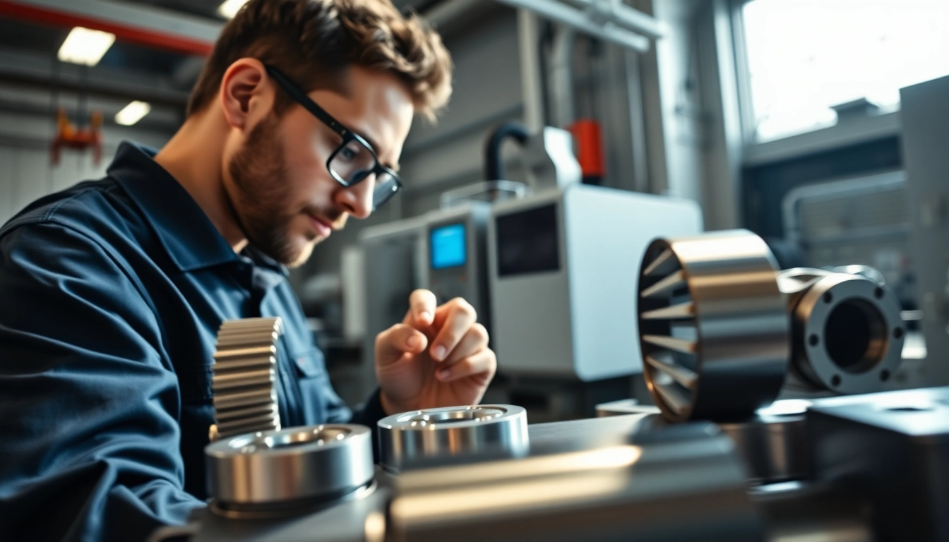 CNC drehteile being meticulously inspected in a bright manufacturing workshop.